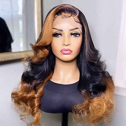 JYZ Wavy Blonde Lace Front Wigs Human Hair 13X4 Ombre Lace Front Wig Human Hair 2 Tones Color 1B/30 Color Wigs for Black Women Human Hair Transparent Pre Plucked with Baby Hair (18 Inch Middle Part)