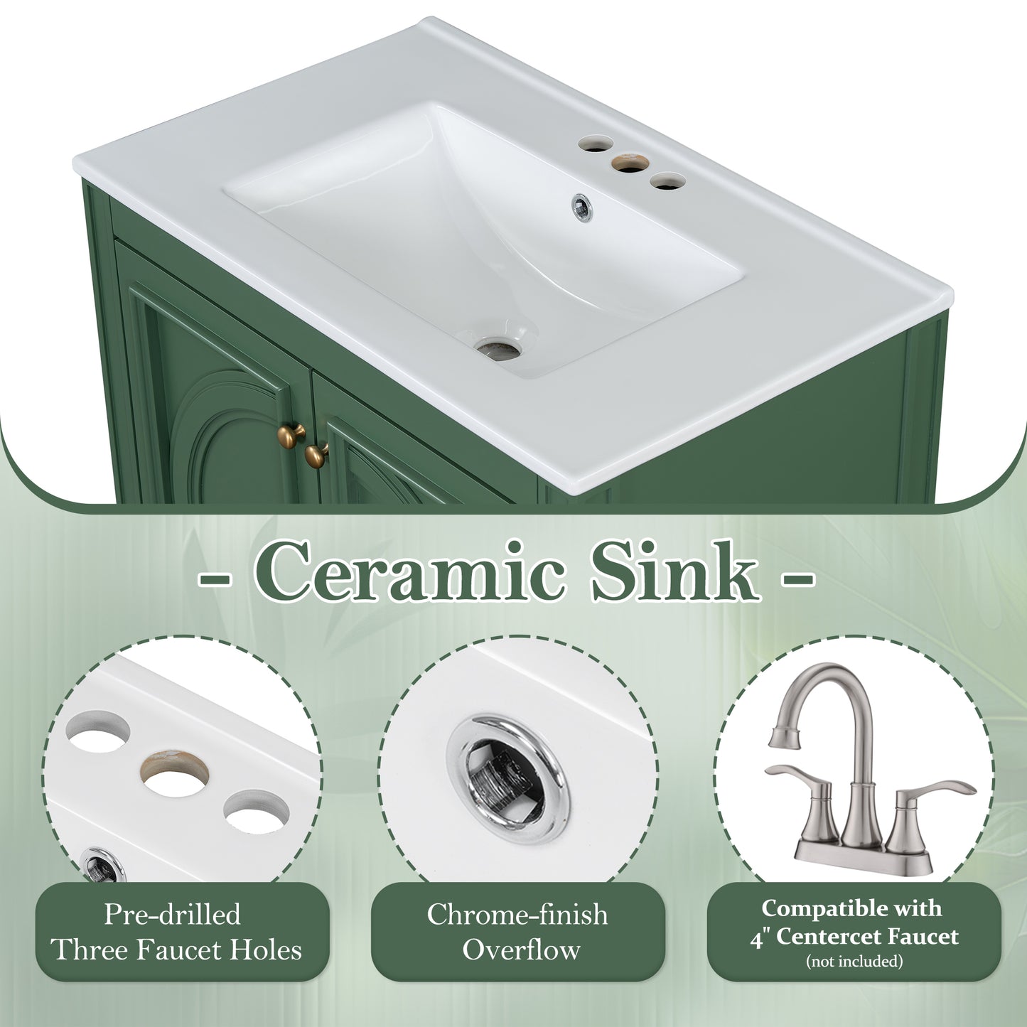 30" Vintage Bathroom Vanity with Sink & Soft Close Doors - Green