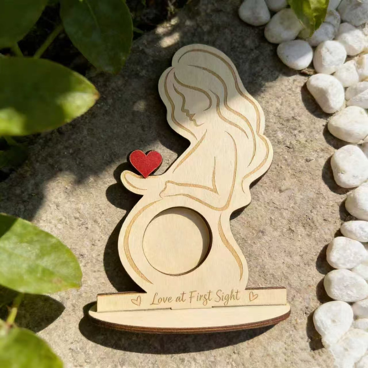 Pregnant Woman Silhouette Wooden Photo Frame Baby Shower Gift Natural Wood