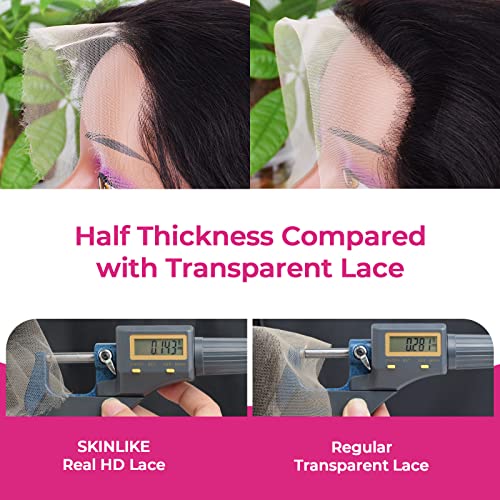 SKINLIKE Real HD Lace 4x4 Closure Straight Human Hair Free Part Swiss HD Lace Melted Undetectable Serrated Edge Pre Plucked with Baby Hair Frontal Closures Only 18 Inch
