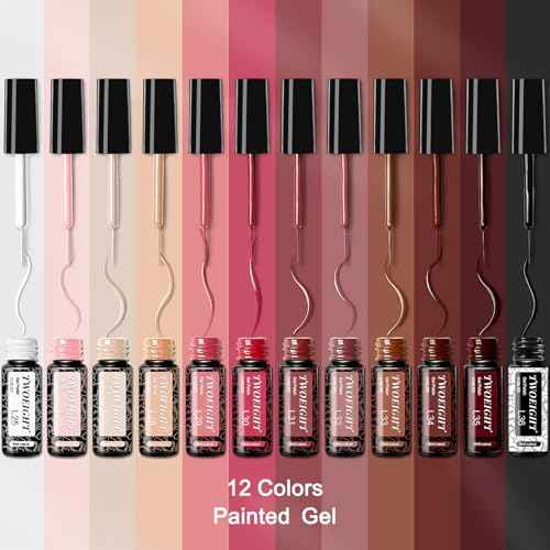 TWOEIGHT Gel Nail Polish Liner Nail Art 12 Colors 8ml UV Lamp Soak-off Polishes Pigmented Autumn Winter Brown Wine Red Collection Thin Brush in Bottle Manicure DIY at Home Salon