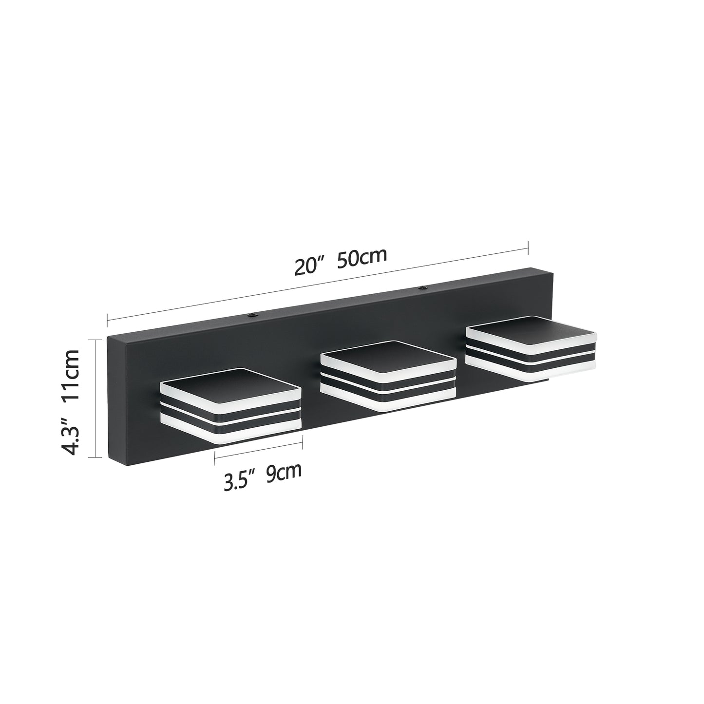 Matte Black LED Vanity Light Fixtures 3-Light Wall Sconce for Bathroom