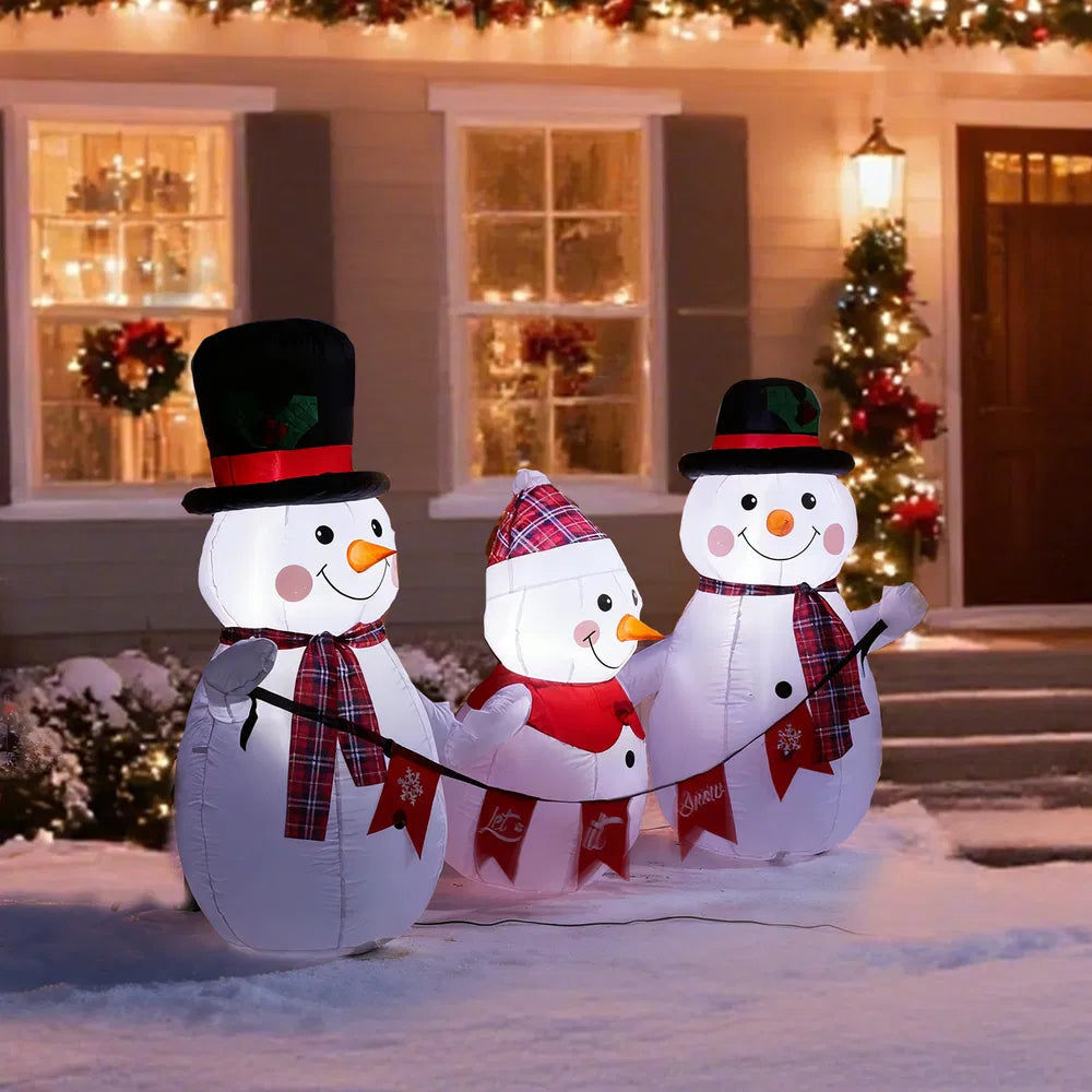 6.2FT Inflatable Snowman Family Decoration with LED Lights