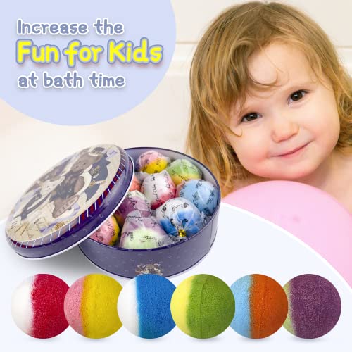 Bath Bombs for Kids,12pcs Bath Bombs with Surprise Crystal Toys Inside, Handmade Natural and Organic Bubble Bath Bombs, Birthday Christmas Easter Gift for Girls
