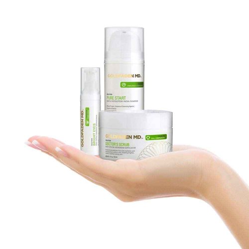 GOLDFADEN MD Brightening Transformation Kit | Advanced Skin Care Regime For Face | Includes Doctors Scrub Microdermabrasion Exfoliator, Pure Start Cleanser & Bright Eyes Eye Cream | 3 Pc Set