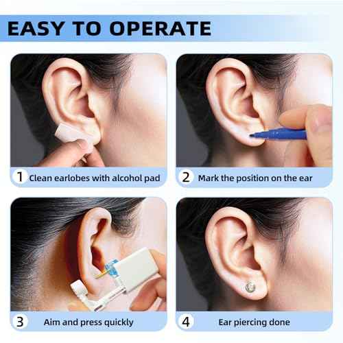Get the Perfect Ear Piercing with 24Pcs Premium Ear Piercing Kit - Includes 8 CZ Stones Earrings and 8 Easy-to-Use Self Ear Piercing Gun - Safe and Painless