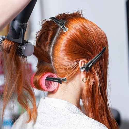 AIMIKE 6pcs Professional Hair Clips for Styling Sectioning, Non Slip No-Trace Duck Billed Hair Clips with Silicone Band, Salon and Home Hair Cutting Clips for Hairdresser, Women, Men - Black 4.3¡± Long