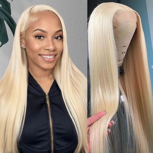 GZX 613 Lace Front Wig Human Hair 13X4 HD Transparent Straight Lace Front Wigs human hair 180% Density Pre Plucked with Baby Hair Blonde Glueless Wigs(20 Inch)