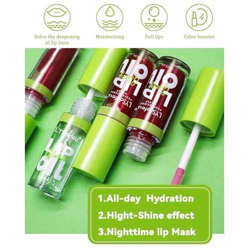 4 Colors Lip Oil Lip Glaze,Hydrating Tinted Plumping Lip Gloss,Clear Pink Shiny Glow Reviver Lip Care Oil,Longlasting Non-sticky Transparent Lip Oil,Women's Day Makeup Gift Kit for Women-SetA