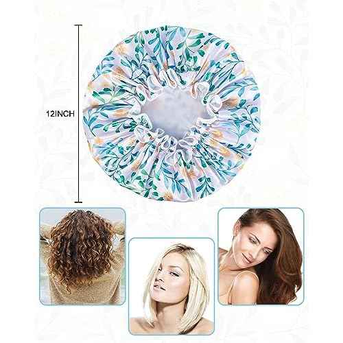 Aquior Shower Cap for Women, Reusable Shower Caps Double Layer Waterproof Womens Girls Adult Hair Cap for all Hair Lengths with EVA Lining, Soft Shower Caps for Long Thick Hair