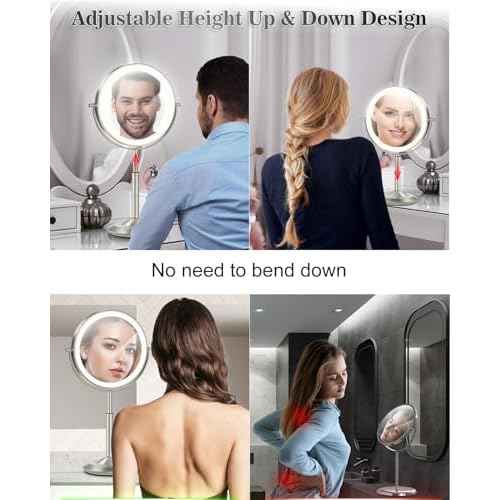Makeup Mirror with Lights, 1X/30X Lighted Magnifying Mirror Height Adjustable, 3000mAh Rechargeable Double Sided Vanity Mirrors with 3 LED Lighting and Adjustable Brightness for Desk Women Gift