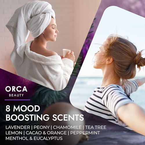 8-Pcs Shower Steamers Aromatherapy & Scented Candle - Birthday Self Care Relaxation Gifts for Women, Pampering Shower Bombs Aromatherapy, Spa Day Essentials, Christmas Purple Gift Bundle