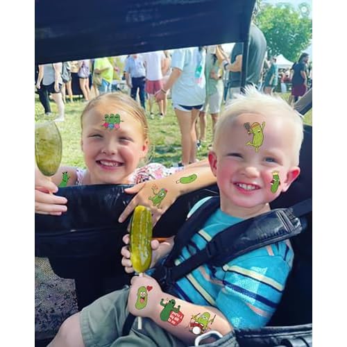 138Pcs Pickle Funny Temporary Tattoos Stickers - Green Pickle Tattoos Party Favors for Pickle Stuff Lovers, Pickle Birthday Party Decorations, 15 Sheets Pickle Themed Gifts
