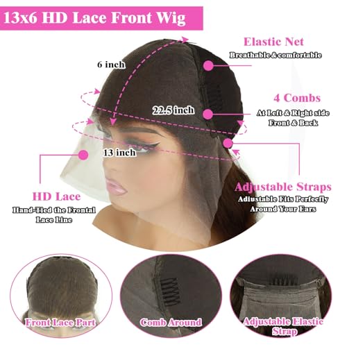 Brown Lace Front Wig Body Wave Chocolate HD Lace Frontal Wigs Human Hair Pre Plucked for Women 20 Inch 13x6 Brown Glueless Human Hair Wig with Baby Hair