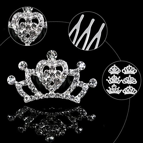 Princess Crown Comb Set for Girl 18 Pcs Silver Tiara Crown with Comb Crystal Tiara Headband Rhinestone Hair Piece Toddler Bride Hair Accessories for Birthday Party Photography Young Teens Gifts