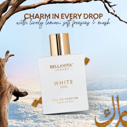 BellaVita Luxury White OUD Unisex Perfume 100Ml | Premium Arabic Men and Women Perfumes | Notes of Artemisia, Musk, Oud Vetiver and Freesias | Exquisite Unisex Arabian Perfume for Women & Men