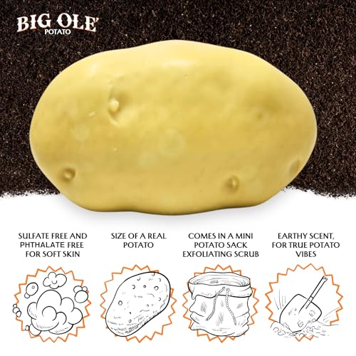 Big Ole Potato - Prank Gifts of Fake Potato - Funny Gift Soap with Potato Sack Exfoliating Body Scrub - Funny Gag Gift for Men and Women - Funny Gifts for Birthday, Office, or Christmas 9.10oz (257g)