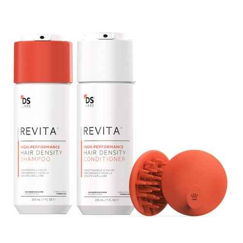 DS Labs Revita Kit 205mL & Scalp Massager – High-Performance Hair Density Shampoo & Conditioner, Volumizing & Thickening, Fuller, Healthier-Looking Hair, Sulfate & Silicone Free, For Men & Women