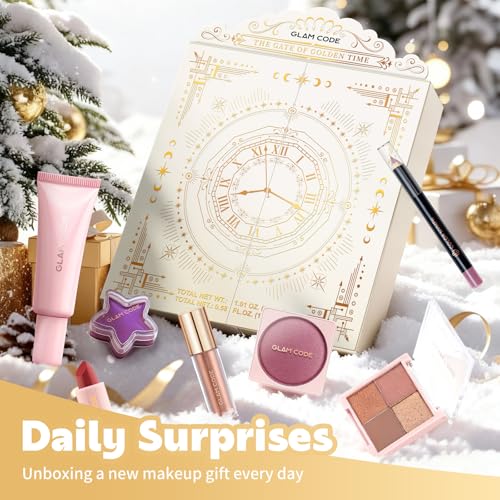 Makeup Advent Calendar 2025, 24 Days Beauty Gift Set for Adult Women & Teen Girls ? GlAM CODE Christmas Countdown Calendar Beauty & Cosmetics Holiday Surprise Make Up Gift Kits - Golden