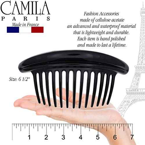 Camila Paris MP978/2 French Hair Side Combs, Black Curved Interlocking Combs French Twist Hair Combs, Strong Hold Hair Clips for Women Bun Chignon, Up-Do Styling Girls Hair Accessories Made in France