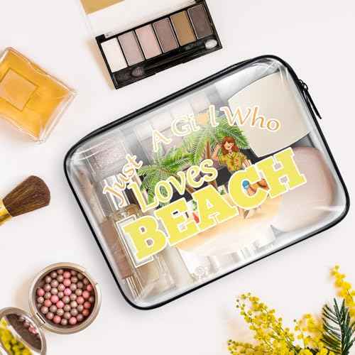 Beach Lover Gift Clear Beach Makeup Bag Beach Gifts for Girls Women Friends Sister Birthday Christmas Graduation Gift PVC Zipper Toiletry Bag Girls Trip Gifts Summer Beach Gifts Girls Weekend Gift