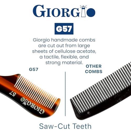 Giorgio G57 Extra Small 2.75 Inch Men's Fine Toothed Beard and Mustache Comb for Facial Hair Grooming and Styling. Wallet Pocket Comb Handmade of Quality Durable Cellulose, Saw-Cut and Hand Polished