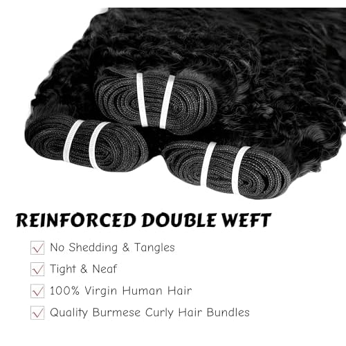 Burmese Curly Bundles Human Hair 14 16 18 Inch 12A Grade 100% Unprocessed Brazilian Virgin Hair Weave with Spriral End 3c4a Quick Weave Real Human Hair Natural Black Hair Extensions