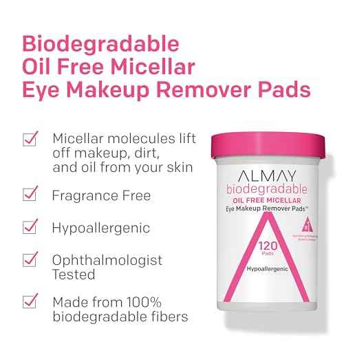 Almay Biodegradable Makeup Remover Pads, Micellar Gentle, Hypoallergenic, Fragrance-Free, Dermatologist & Ophthalmologist Tested, 120 Count
