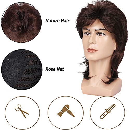 ByouByou Mullet Wigs for Men 80s Costumes Fancy Party Accessory Cosplay Wig (Mdeium Brown)
