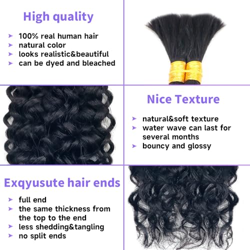 Human Braiding Hair Water Wave Bulk Human Hair For Braiding 100g (1pack-2bundles) No Weft 100% Unprocessed Human Braiding Hair For Boho Braids Water Wave Micro Braiding Human Hair 26inch Natural Color