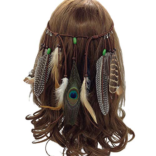 Feather Boho Hippie Indian Headband Tassel Headdress Headwear Headpiece Women Girls Kids Crown Hair Bands Party Decoration Cosplay Costume Handmade Hair Accessories Mixed