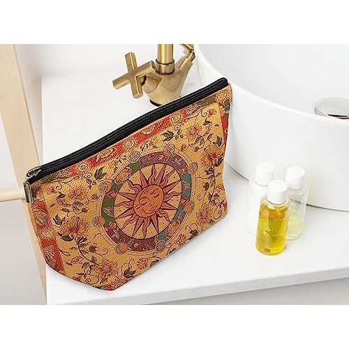 Ayxvt Boho Makeup Bag,boho cosmetic bag,Sun and Moon Makeup Bag,Hippie Flower Pouch Floral Cosmetic Bag, Boho Gifts for Women Teen Girls