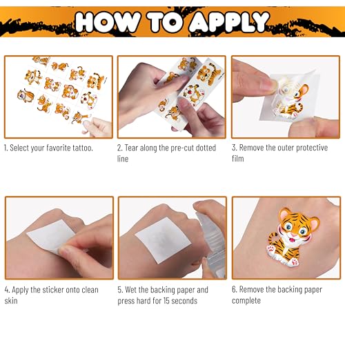 96PCS Tiger Temporary Tattoos Themed Wild Safari Jungle Zoo Animal Birthday Party Decorations Favors Supplies Cute Tattoo Stickers Gifts For Kids Boys Girls School Prizes Rewards Carnival Christmas