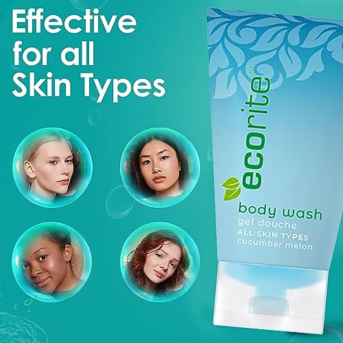 Ecorite Body Wash with Cucumber-Melon Fragrance, Travel Size Hotel Amenities Biodegradable/Recyclable Tube, 1 fl oz/30 ml, Pack of 288