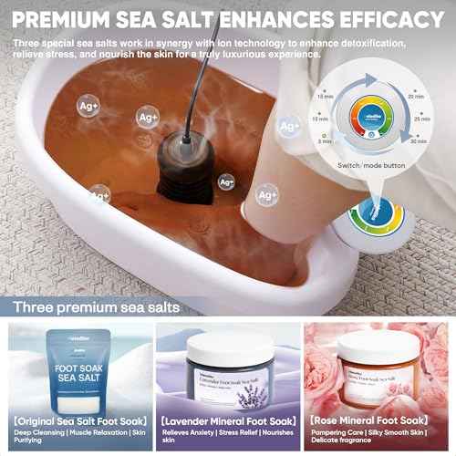 Ionic Foot Bath Detox Machine, Premium Ion Foot Spa for Home Use, Includes 3 Sea Salts (Original/Rose/Lavender), Basin, 2 Ion Arrays & Accessories, Perfect for Parents/Seniors/Partner/Self