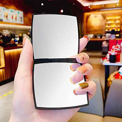 Fashion Compact Cosmetic Mirror, Elegant Compact Purses Makeup Mirror, Small Compact Mirror 2 x 1 Magnification, Square, Perfect for Purses - Travel, Black