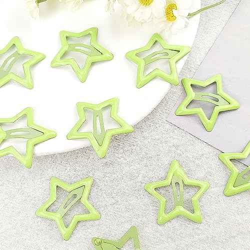 Star Hair Clips, Light Green, Small, Set of 10, Hair Accessories for Women and Girls, Y2K Fashion and Party, Non-slip Hollow Glitter Barrettes