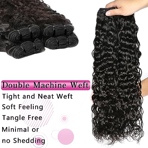 Human Hair Water Curly Bundles Brazilian Water Wave 4 Bundles (14 16 18 20 inch£©12A Brazilian Virgin Hair Wet and Wavy Human Hair Weft Natural Black