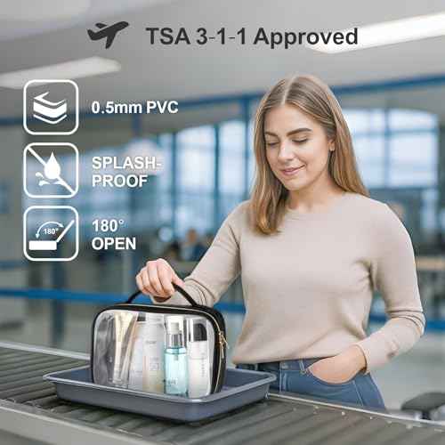 PACKISM Clear Makeup Bag - TSA Approved Toiletry Bag with Handle Large Opening, Clear Toiletry Bags for Traveling Travel Essentials, Travel Bags for Toiletries, Black
