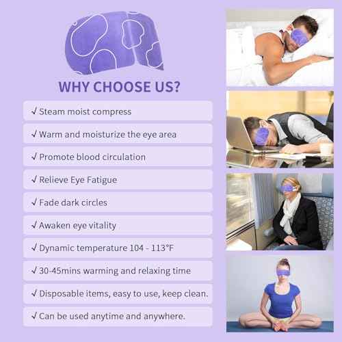 48 Packs Steam Eye Mask for Dry Eyes, Warm Compress Eye Mask, Self Heating Eye Masks Help for Dark Circles, Puffy Eyes, Disposable Heated Eyes Mask for Sleeping Relief Stress Eye Fatigue