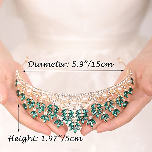 JWICOS Gold Crystal Pearl Tiara Crown for Women Princess Rhinestone Crown Headband for Girls Bridal Wedding Hair Accessories for Brides and Bridesmaid