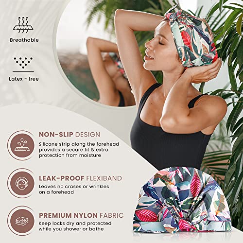 Reusable Shower Cap for Women Reusable Waterproof ? Leakproof, Nonslip Hair Cap for Shower Flexiband ? Soft, Breathable, Durable Christmas Shower Caps by SMPL OBJECTS