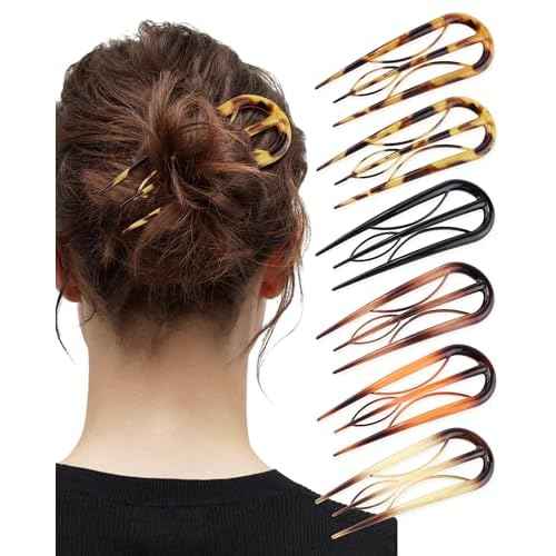 French Hair Pin for Women - U-Shaped Hair Fork for Updos, Chignons & French Twists, Durable Acrylic, Secure & Elegant Styling for All Hair Types (Tortoiseshell)
