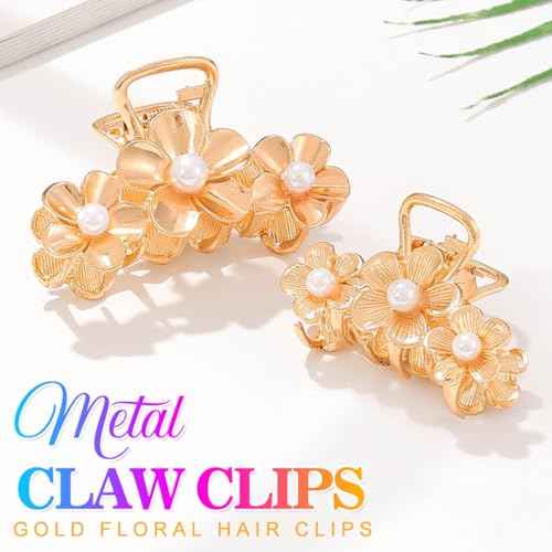BARTOSI Small Claw Clips Gold Metal Hair Clips Cute Fancy Hair Claw Clip Flower Hair Accessories for Women and Girls (Pack of 2)
