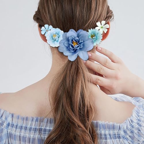 Hair Clip Decorations, 12Pcs Silk Flower Hair Clips, Misty Blue, for Women's Hair Decorative, Beach Party, Wedding, Daily Use