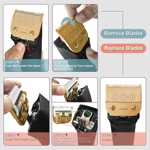 Professional Detachable Replacement Ceramic Blades Set,Cut Length,Compatible with Andis AGC,BDC,BGC,MBG Series/Oster Classic 76/Star-Teq/Power-Teq/A5 Clipper (1.2MM-9.5MM 4PACK) Golden