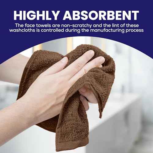 Linteum Textile Supply Premium 12x12 Washcloth (Chocolate) ? 100% Ring Spun Cotton Zero Twist Towels | Absorbent, Quick Dry, Durable for Bathroom, Spa, Gym (12 Pack)