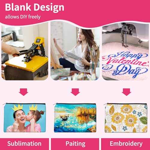 24Pcs Sublimation Blank Canvas Makeup Bags, Bulk Blank DIY Heat Transfer Cosmetic Makeup Bags w/Black Zipper for Bridesmaid Makeup Bag Travel Toiletry Pouch Storage Halloween Craft Christmas Day Craft