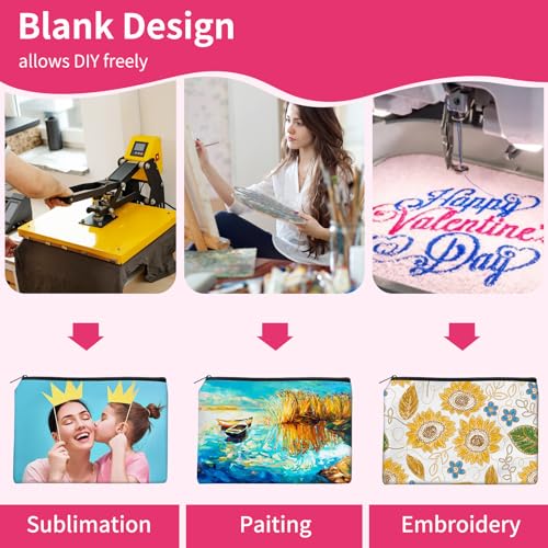 24Pcs Sublimation Blank Canvas Makeup Bags, Bulk Blank DIY Heat Transfer Cosmetic Makeup Bags w/Black Zipper for Bridesmaid Makeup Bag Travel Toiletry Pouch Storage Halloween Craft Christmas Day Craft