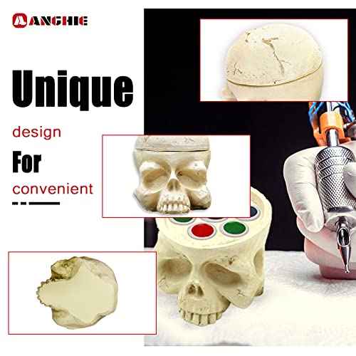 1Pcs 7 Holes Hard Skull Resin Ink Cup Holder with 100pcs #15 Large Ink Caps for Tattoo Artist Gift